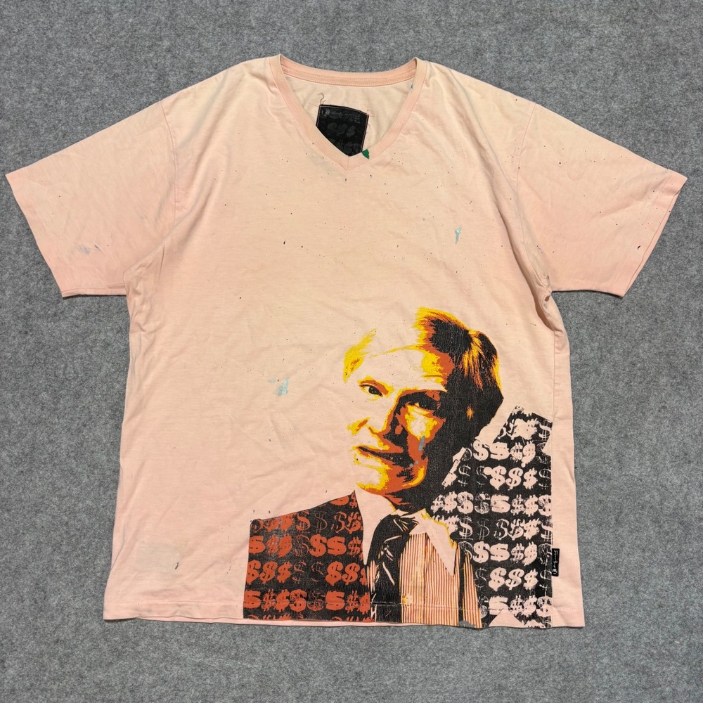 Andy Warhol x Dust Mens Peach Graphic V-Neck T-Shirt Dollar Sign Portrait Medium